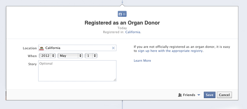 facebook organ donor