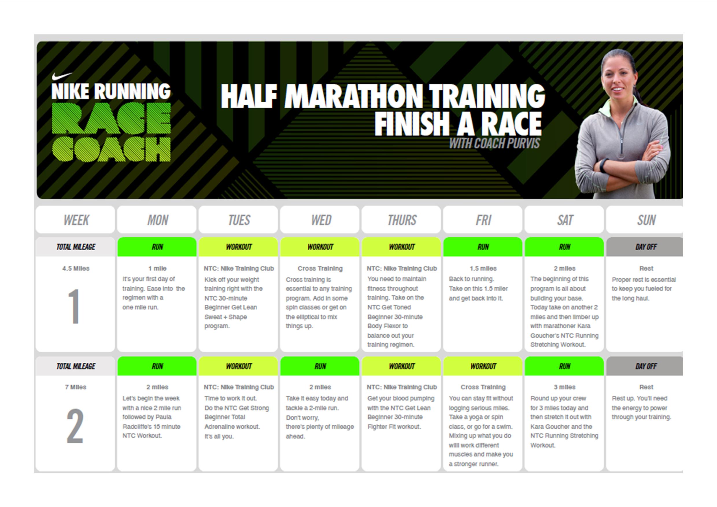 nike 14 week half marathon training