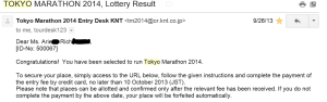 Tokyo Marathon 2014 Lottery Results